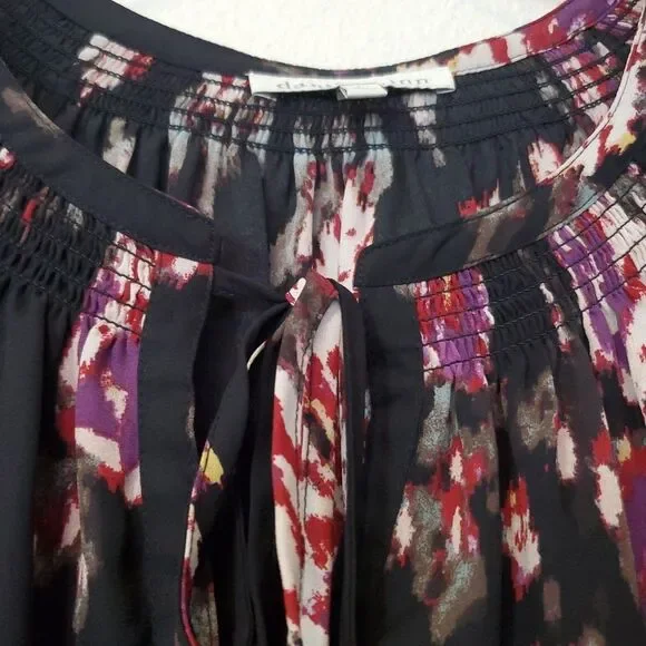 Daniel Rainn Top Long Sleeves Neckline‎ Tie Accent Chiffon Black Abstract Sz L - Picture 5 of 13